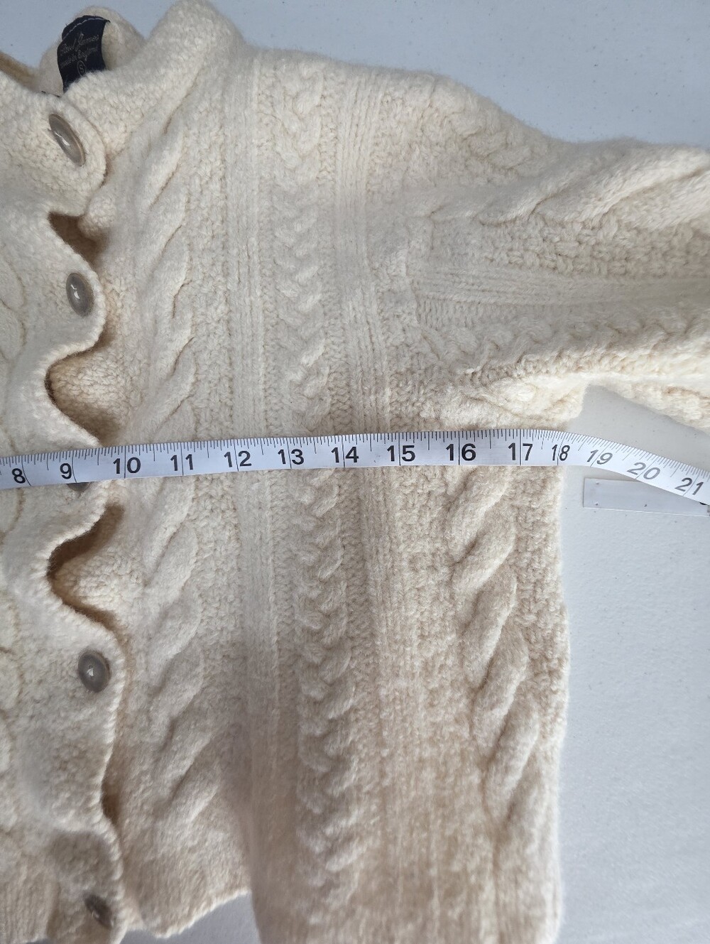 Paul James England 100% Wool Cable Knit Cardigan Sweater Cream Cropped S - Picture 8 of 10